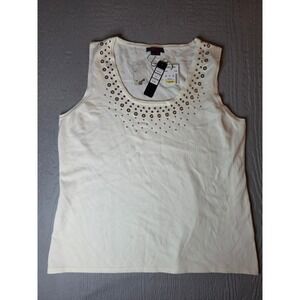 Fontana Ivory Knit Tank Top Grommet Embellished Scoop Neck XL 155418T